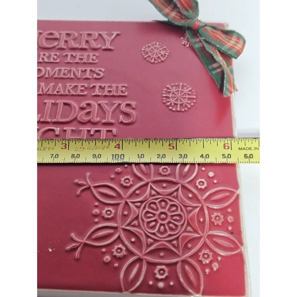 Hallmark Christmas Ceramic Tile Trivet Red Snowflake Hot Plate Plaque Plaid